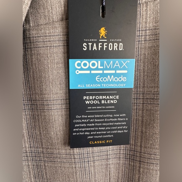 NWT Stafford Sport Coat Mens 46L Gray Plaid CoolMax Wool Blend All Season $220 - Picture 3 of 12